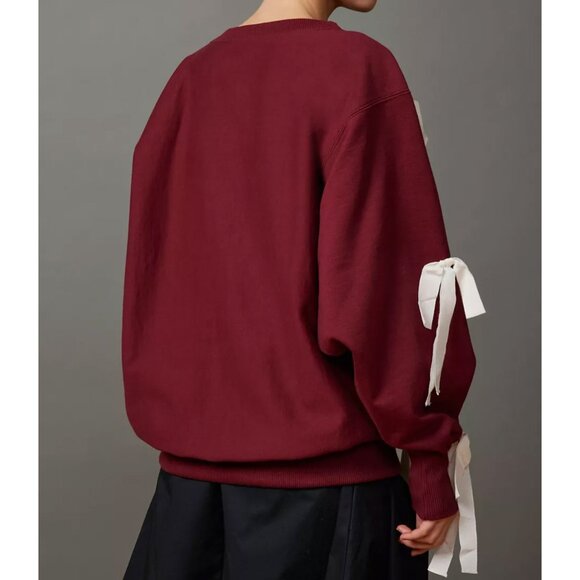 Urban Outfitters BDG Kimchi Blue Jasmine Oversized Bow Sweatshirt Burgundy S $99 - Picture 2 of 16